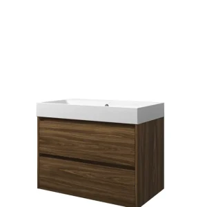 Must-Have Proline Loft badmeubel met polystone wastafel zonder kraangat en onderkast symmetrisch - Cabana oak/Mat wit - 80x46cm (bxd)