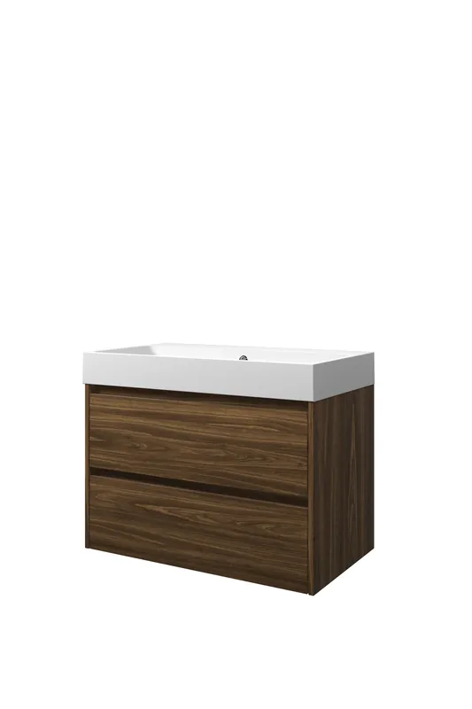 Must-Have Proline Loft badmeubel met polystone wastafel zonder kraangat en onderkast symmetrisch - Cabana oak/Mat wit - 80x46cm (bxd)