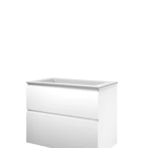 Proline Elegant badmeubel met polystone wastafel zonder kraangat en onderkast a-symmetrisch - Mat wit/ Mat wit - 80x46cm (bxd) Koop Online