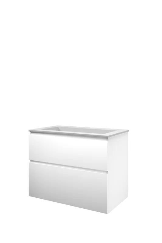 Proline Elegant badmeubel met polystone wastafel zonder kraangat en onderkast a-symmetrisch - Mat wit/ Mat wit - 80x46cm (bxd) Koop Online