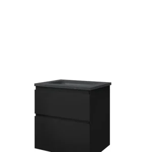 Ambachtelijk Proline Elegant badmeubel met hardsteen wastafel met 1 kraangat en onderkast a-symmetrisch - Mat zwart - 60x46cm (bxd)