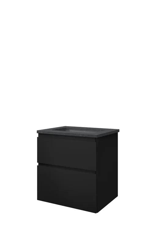 Ambachtelijk Proline Elegant badmeubel met hardsteen wastafel met 1 kraangat en onderkast a-symmetrisch - Mat zwart - 60x46cm (bxd)