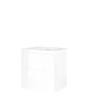 Proline Elegant badmeubel met keramische wastafel met 1 kraangat en onderkast a-symmetrisch - Glans wit - 60x46cm (bxd) Betaalbaar