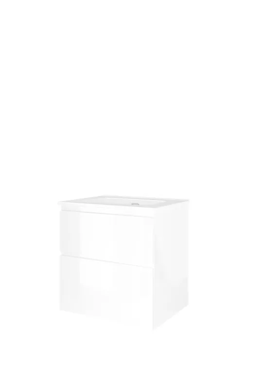 Proline Elegant badmeubel met keramische wastafel met 1 kraangat en onderkast a-symmetrisch - Glans wit - 60x46cm (bxd) Betaalbaar