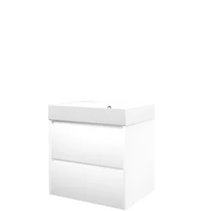 Proline Loft badmeubel met polystone wastafel zonder kraangat en onderkast symmetrisch - Mat wit/Glans wit - 60x46cm (bxd) Koop Vandaag