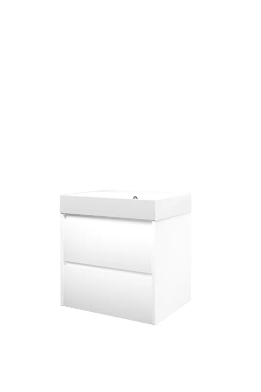 Proline Loft badmeubel met polystone wastafel zonder kraangat en onderkast symmetrisch - Mat wit/Glans wit - 60x46cm (bxd) Koop Vandaag