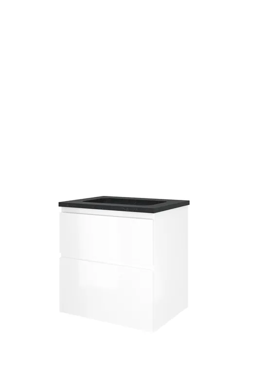 Proline Elegant badmeubel met hardsteen wastafel zonder kraangat en onderkast a-symmetrisch - Glans wit - 60x46cm (bxd) Finale Uitverkoop