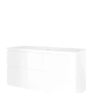Proline Elegant badmeubel met keramische wastafel enkel met 1 kraangat en onderkast a-symmetrisch - Glans wit - 120x46cm (bxd) Betrouwbaar
