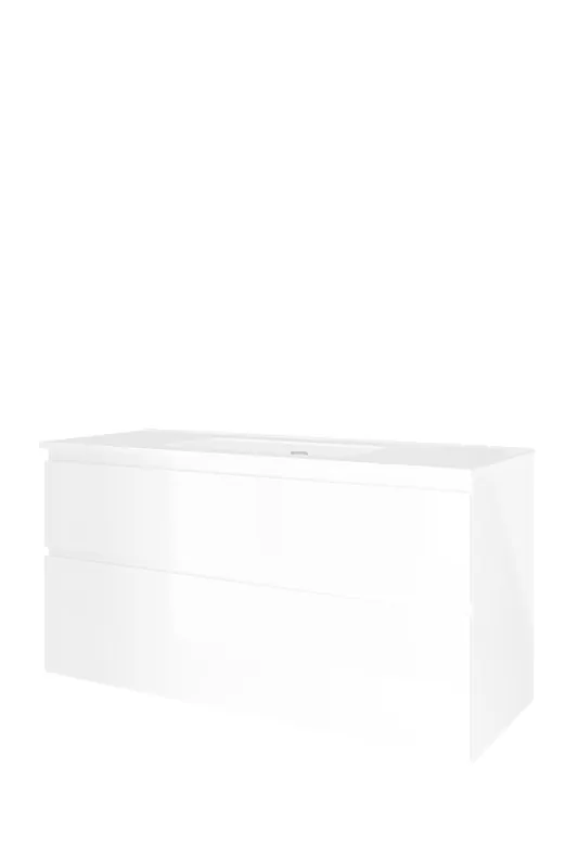 Proline Elegant badmeubel met keramische wastafel enkel met 1 kraangat en onderkast a-symmetrisch - Glans wit - 120x46cm (bxd) Betrouwbaar