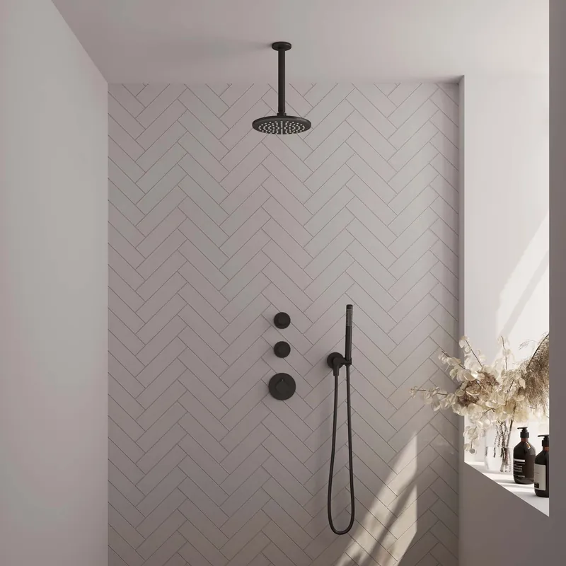 Brauer Edition thermostatische inbouw doucheset - mat zwart - hoofddouche 20cm - plafondsteun - staafhanddouche Bestseller