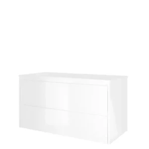 Direct Verzonden Proline Elegant badmeubel met polystone wastafel met 1 kraangat en onderkast a-symmetrisch - Glans wit/Glans wit - 100x46cm (bxd)