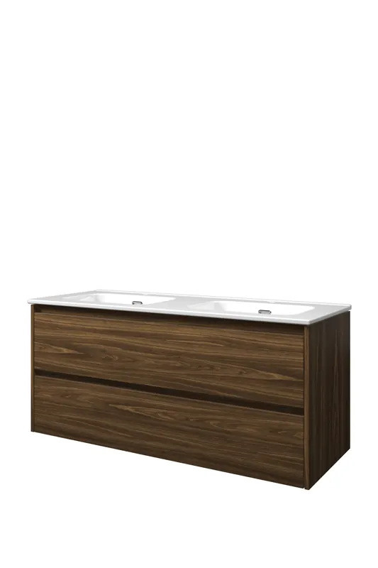 Proline Elegant badmeubel met keramische wastafel dubbel met 2 kraangaten en onderkast symmetrisch - Cabana oak - 120x46cm (bxd) Snelle Levering