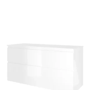 Proline Elegant badmeubel met polystone wastafel met 2 kraangaten en onderkast a-symmetrisch - Glans wit/Glans wit - 120x46cm (bxd) Flitsaanbieding