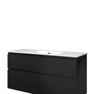 Proline Elegant badmeubel met keramische wastafel enkel met 1 kraangat en onderkast a-symmetrisch - Mat zwart - 120x46cm (bxd) Modern