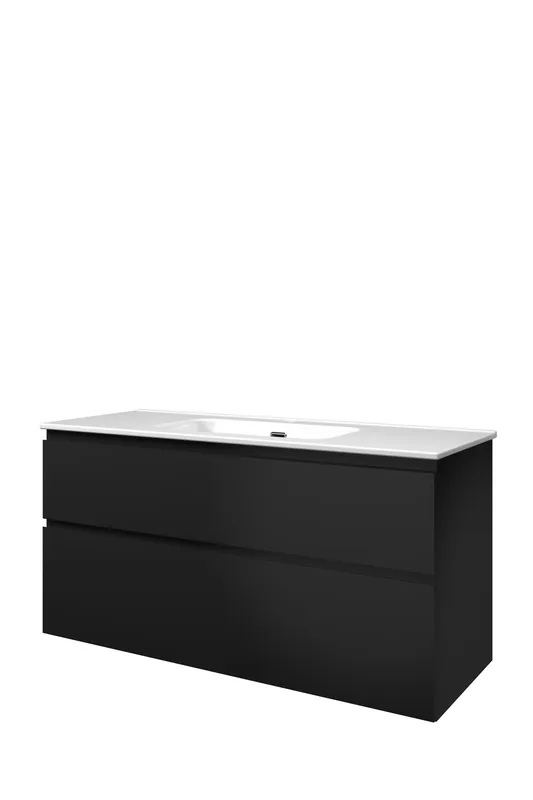 Proline Elegant badmeubel met keramische wastafel enkel met 1 kraangat en onderkast a-symmetrisch - Mat zwart - 120x46cm (bxd) Modern