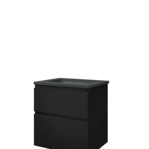 Populair Proline Elegant badmeubel met hardsteen wastafel met 1 kraangat en onderkast symmetrisch - Mat zwart - 60x46cm (bxd)