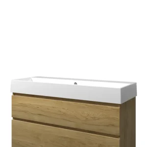 Premium Proline Loft badmeubel met keramische wastafel zonder kraangat en onderkast a-symmetrisch - Ideal oak - 120x46cm (bxd)