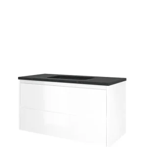 Proline Elegant badmeubel met hardsteen wastafel zonder kraangat en onderkast symmetrisch - Glans wit - 100x46cm (bxd) Trendy