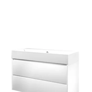 Proline Loft badmeubel met keramische wastafel met 2 kraangaten en onderkast symmetrisch - Mat wit - 100x46cm (bxd) Express Levering