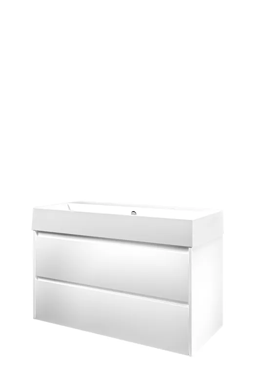 Proline Loft badmeubel met keramische wastafel met 2 kraangaten en onderkast symmetrisch - Mat wit - 100x46cm (bxd) Express Levering