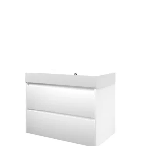 Proline Loft badmeubel met polystone wastafel zonder kraangat en onderkast symmetrisch - Mat wit/ Mat wit - 80x46cm (bxd) Op = Op