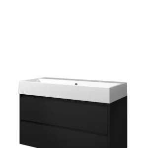 Modern Proline Loft badmeubel met keramische wastafel met 2 kraangaten en onderkast symmetrisch - Mat zwart - 100x46cm (bxd)