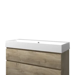 Proline Loft badmeubel met keramische wastafel zonder kraangat en onderkast a-symmetrisch - Raw oak - 120x46cm (bxd) Koop Online