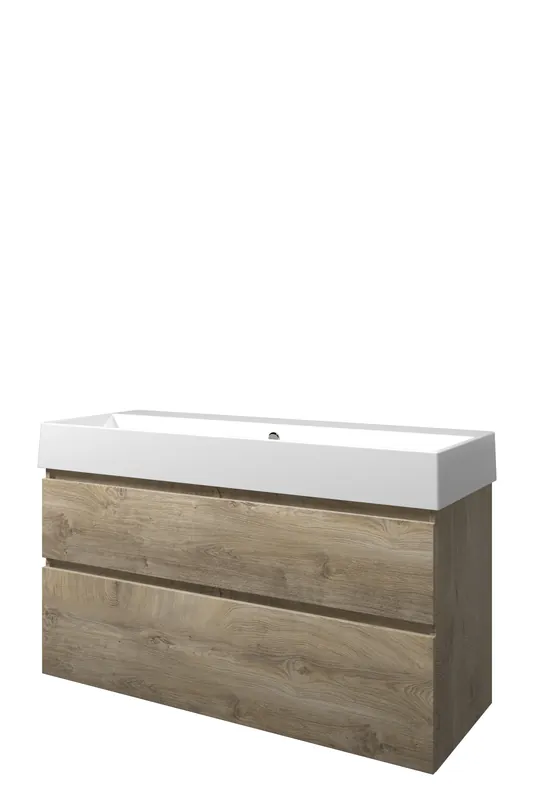 Proline Loft badmeubel met keramische wastafel zonder kraangat en onderkast a-symmetrisch - Raw oak - 120x46cm (bxd) Koop Online