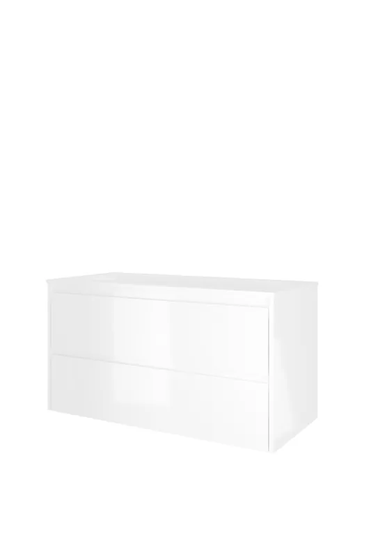 Uitverkoop Proline Elegant badmeubel met polystone wastafel met 1 kraangat en onderkast symmetrisch - Glans wit/Glans wit - 100x46cm (bxd)