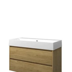 Proline Loft badmeubel met keramische wastafel zonder kraangat en onderkast symmetrisch - Ideal oak - 100x46cm (bxd) Nu Kopen