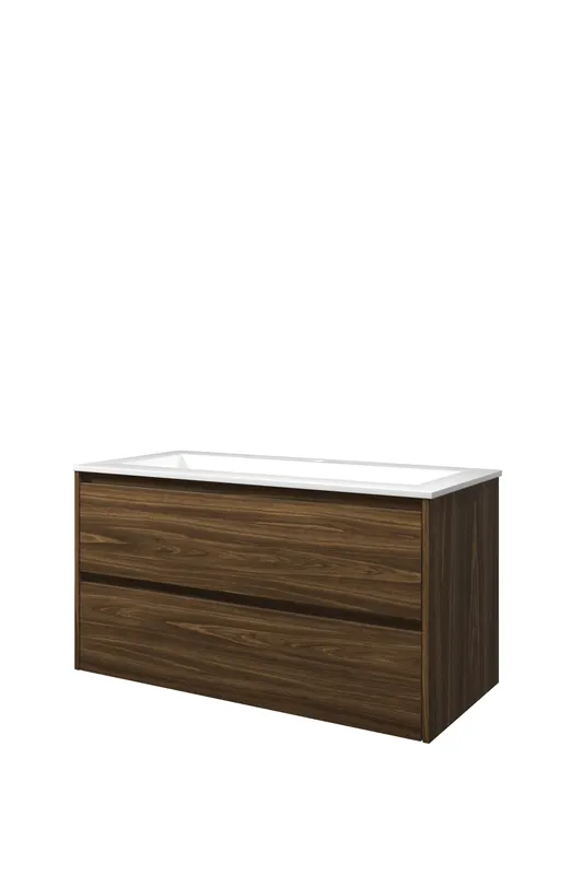 In De Mode Proline Elegant badmeubel met polystone wastafel met 1 kraangat en onderkast symmetrisch - Cabana oak/Glans wit - 100x46cm (bxd)
