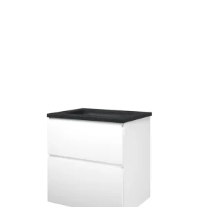 Geld-Terug-Garantie Proline Elegant badmeubel met hardsteen wastafel zonder kraangat en onderkast a-symmetrisch - Mat zwart - 60x46cm (bxd)