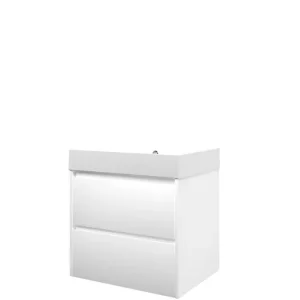 Geld-Terug-Garantie Proline Loft badmeubel met polystone wastafel zonder kraangat en onderkast symmetrisch - Mat wit/ Mat wit - 60x46cm (bxd)