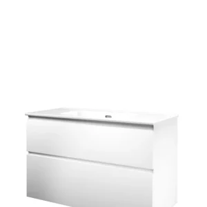 Veilige Betaling Proline Elegant badmeubel met keramische wastafel zonder kraangat en onderkast a-symmetrisch - Mat wit - 100x46cm (bxd)