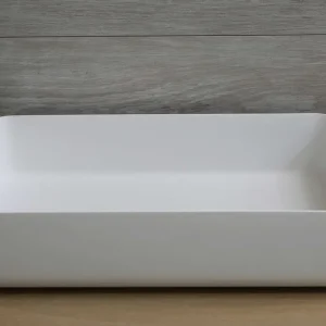 Groothandel Luca Sanitair opzetwastafel rechthoekig 60x40x13,5h met dunne rand van solid surface mat wit