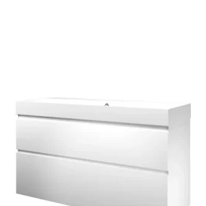 Betaalbaar Proline Loft badmeubel met polystone wastafel zonder kraangat en onderkast a-symmetrisch - Mat wit/ Mat wit - 120x46cm (bxd)