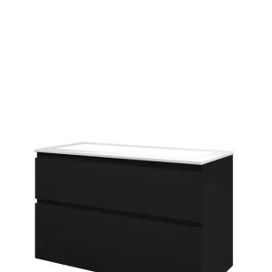 Proline Elegant badmeubel met polystone wastafel met 2 kraangaten en onderkast a-symmetrisch - Mat zwart/Glans wit - 100x46cm (bxd) Dagaanbieding