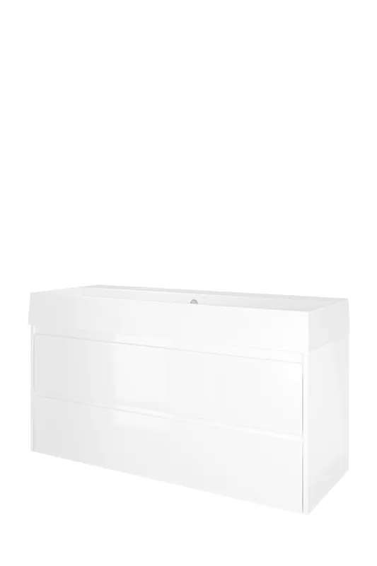 Proline Loft badmeubel met keramische wastafel met 2 kraangaten en onderkast symmetrisch - Glans wit - 120x46cm (bxd) Populair