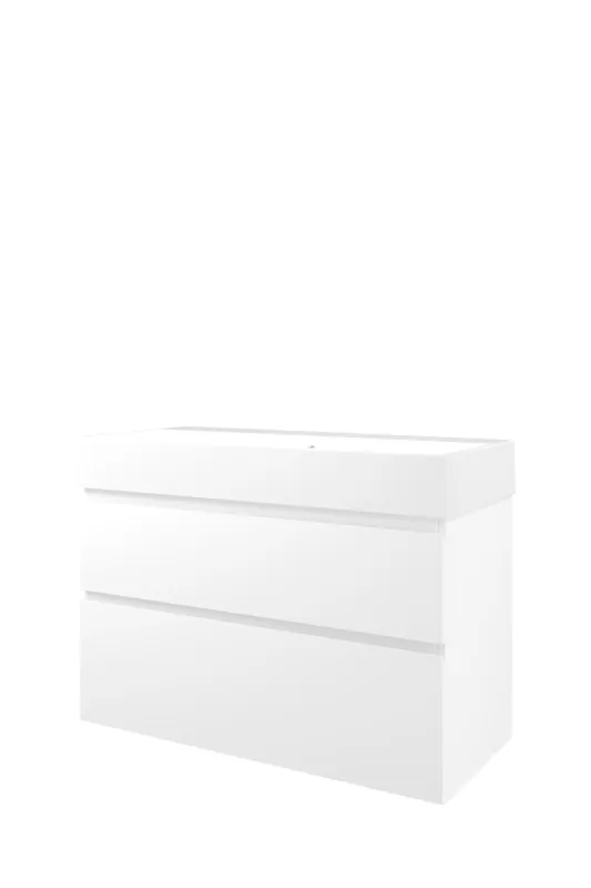 Bulkbestelling Proline Loft badmeubel met keramische wastafel met 1 kraangat en onderkast a-symmetrisch - Mat wit - 100x46cm (bxd)