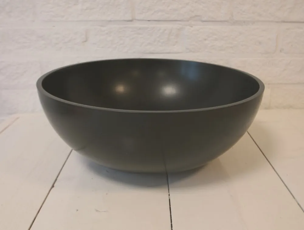 Luca Sanitair opzetwastafel rond 40x40x15h met dunne rand van solid surface antraciet mat Professioneel