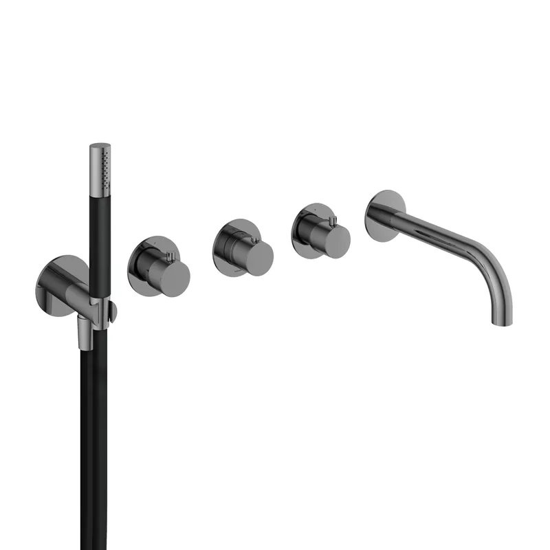 Hotbath Cobber CB7072EXT afbouwdeel voor inbouw badthermostaat met 2 stopkranen en uitloop - zwart chroom Lage Kosten