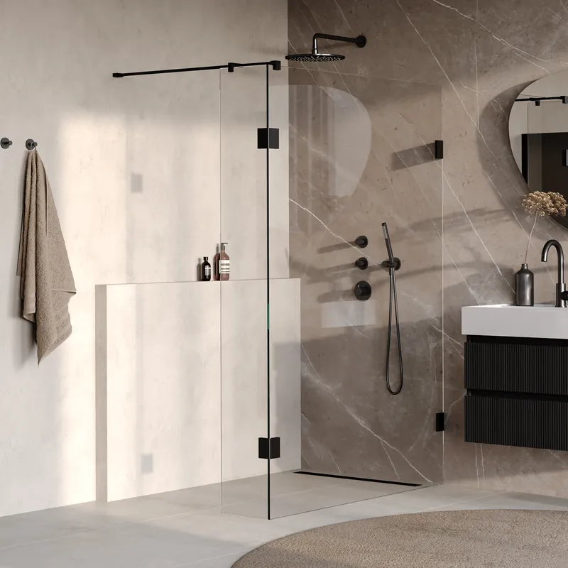 Brauer Void inloopdouche 130x200cm - zijwand 30cm - mat zwart Express Levering