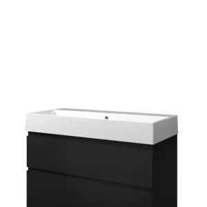 Op = Op Proline Loft badmeubel met keramische wastafel zonder kraangat en onderkast a-symmetrisch - Mat zwart - 100x46cm (bxd)