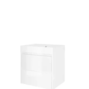 Proline Loft badmeubel met polystone wastafel zonder kraangat en onderkast symmetrisch - Glans wit/Glans wit - 60x46cm (bxd) Meest Verkocht