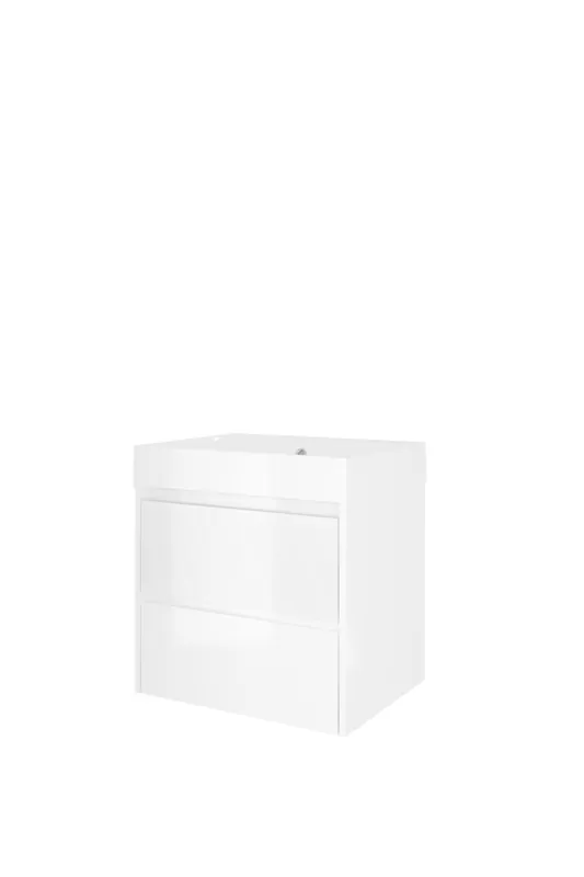 Proline Loft badmeubel met polystone wastafel zonder kraangat en onderkast symmetrisch - Glans wit/Glans wit - 60x46cm (bxd) Meest Verkocht