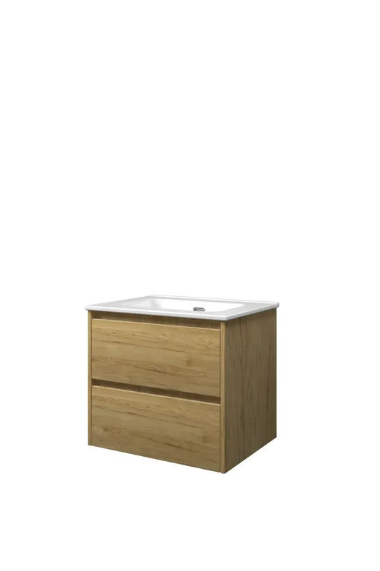 Proline Elegant badmeubel met keramische wastafel zonder kraangat en onderkast symmetrisch - Ideal oak - 60x46cm (bxd) Ambachtelijk