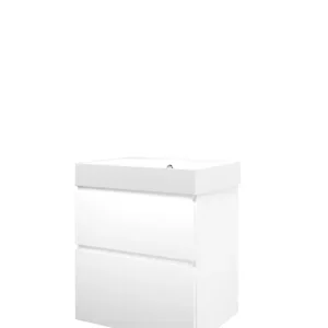 Beperkt Aanbod Proline Loft badmeubel met polystone wastafel zonder kraangat en onderkast a-symmetrisch - Mat wit/Glans wit - 60x46cm (bxd)