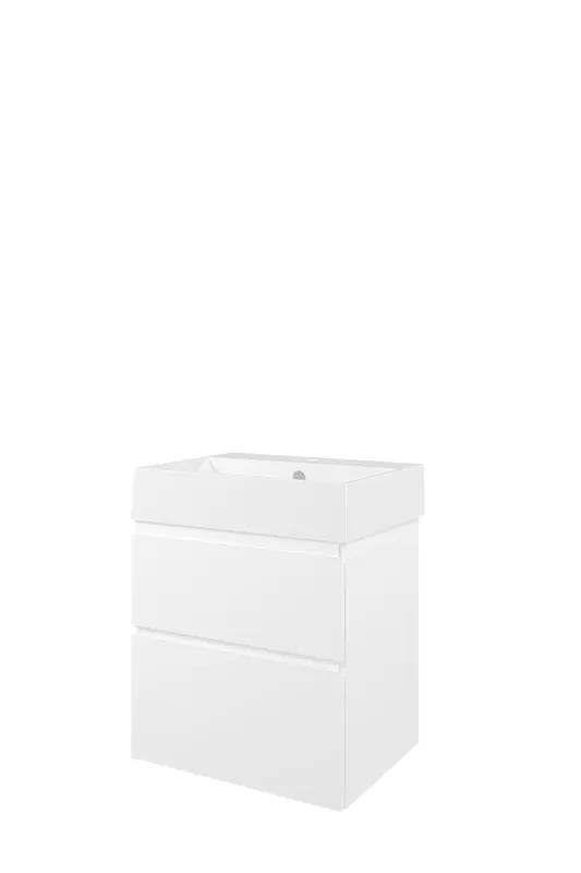 Garantie Inbegrepen Proline Loft badmeubel met keramische wastafel zonder kraangat en onderkast a-symmetrisch - Mat wit - 60x46cm (bxd)