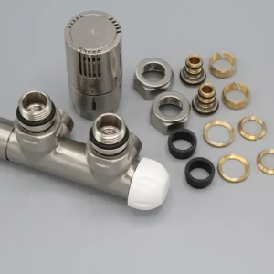 Instamat Twin Valve thermostatisch aansluitblok 1/2" - haaks - geborsteld RVS Topkwaliteit