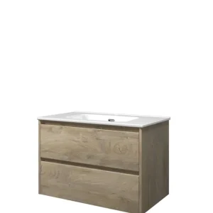 Proline Elegant badmeubel met keramische wastafel met 1 kraangat en onderkast symmetrisch - Raw oak - 80x46cm (bxd) Must-Have